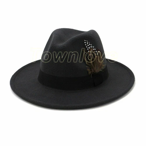 Herren Damen Wolle klassisch breite Krempe Wollfilz Hut Panama Trilby Kappe mit Band - Bild 20 von 35