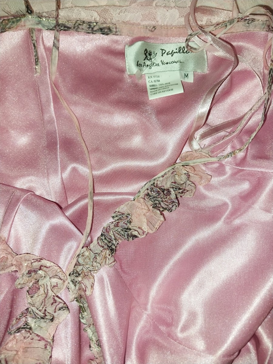 VTG SATIN SHINY PINK LIQUID MAXI SLIP DRESS PAPILLON *RARE* 38/40