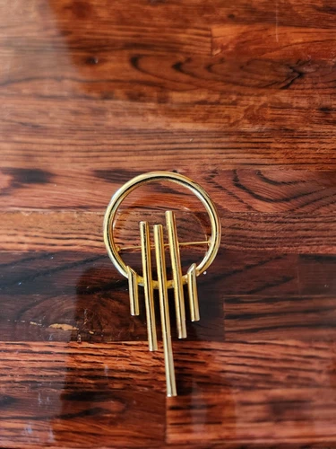 Vintage Brooch Goldtone Circle Tubes Costume Jewelry Pin