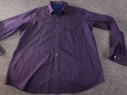 Bugatchi Uomo Shirt Medium purple striped classic fit mens button up - Picture 3 of 11