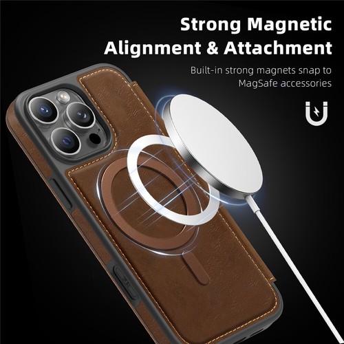 For iPhone 16e 16 15 14 13 12 Pro Max Plus MagSafe Magnet Case RFID Wallet Cover - Picture 47 of 73
