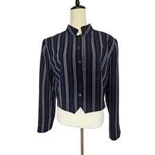 Doncaster Linen Viscose Cropped Jacket Womens L Mandarin Collar Stripe USA