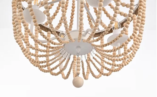 Chandelier Light Fixture Farmhouse Shabby Beige Wood Bead Chic Rope Pendant Lamp - Picture 5 of 9