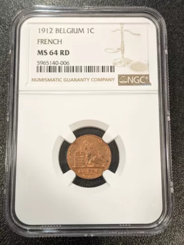 1912 MS64 RD Belgium Centime French Text NGC KM 76 Albert I