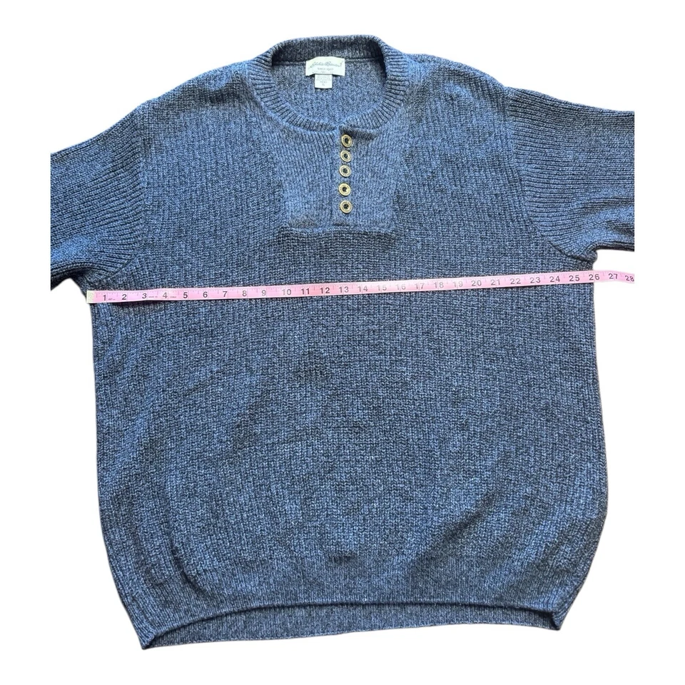 Vintage Eddie Bauer Henley Sweater Mens XL Blue Chunky Knit Fisherman Ribbed - Image 4 of 4
