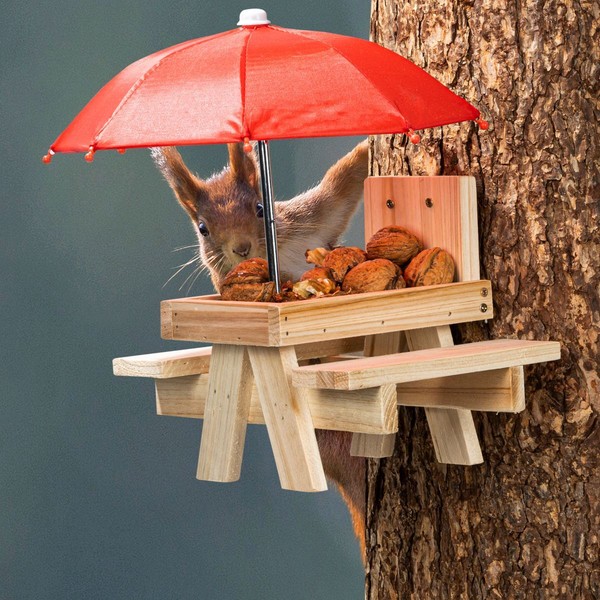 "Holz EichhöRnchen Futterstation Futterstelle Futterhaus Futterspender \"Picknick\""-image