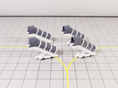 4x weiße Widebody überdachte Flugzeugtreppen Flughafen GSE Models Maßstab 1:200 Diorama