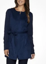 H by Halston Blue faux suede belted zip jacket w/ Knit Sleeves Size 18W