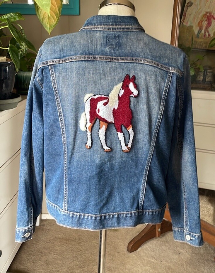 Giacca di jeans vintage con pony Shetland XXL