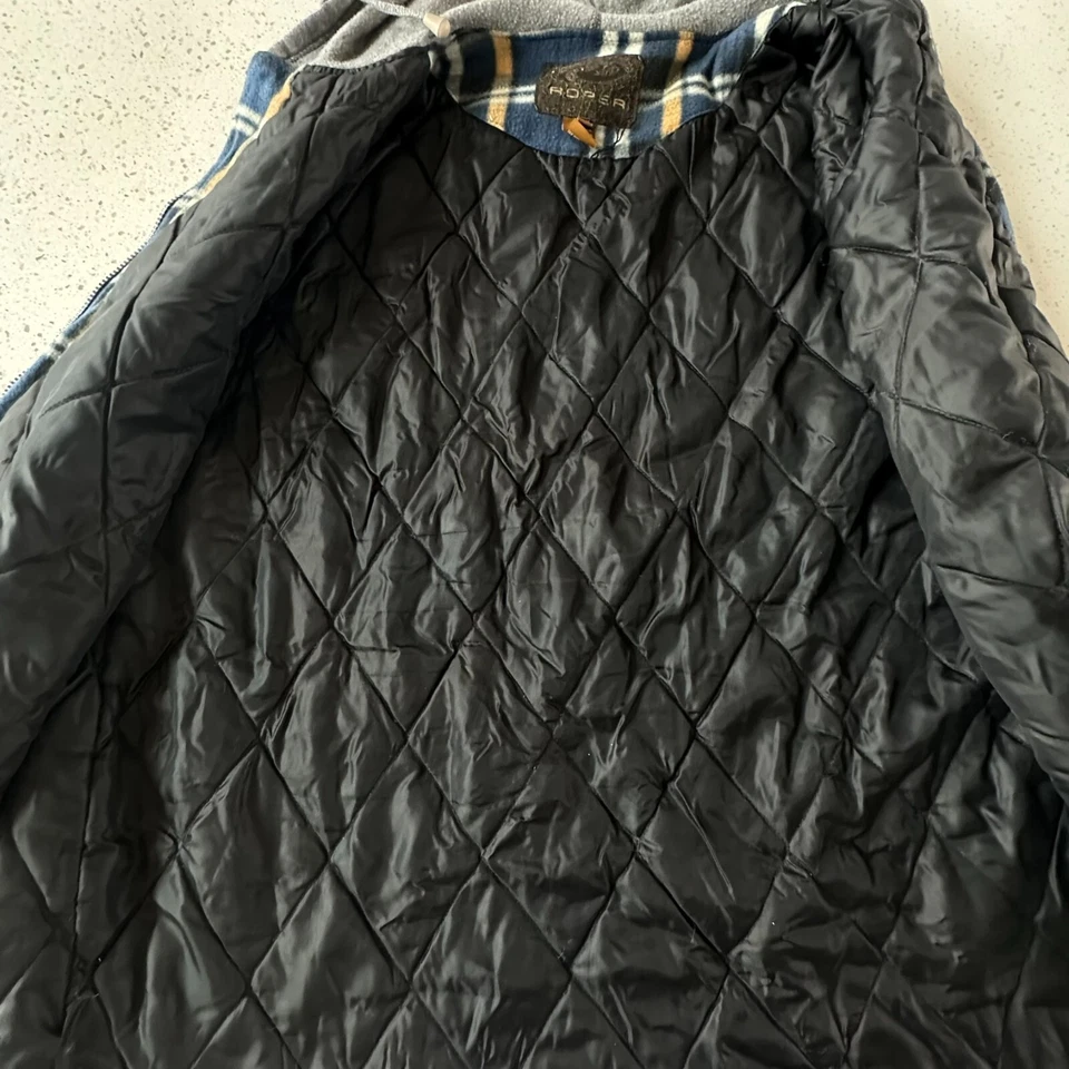 Chaleco con Capucha Roper Hombres XL Pesado Cremallera Completa Diamante Forro Acolchado Azul Cuadros Foto 3 de 4