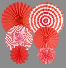 Candy Cane Party Decorations Hanging Paper Fans Christmas Birthday Red & White 