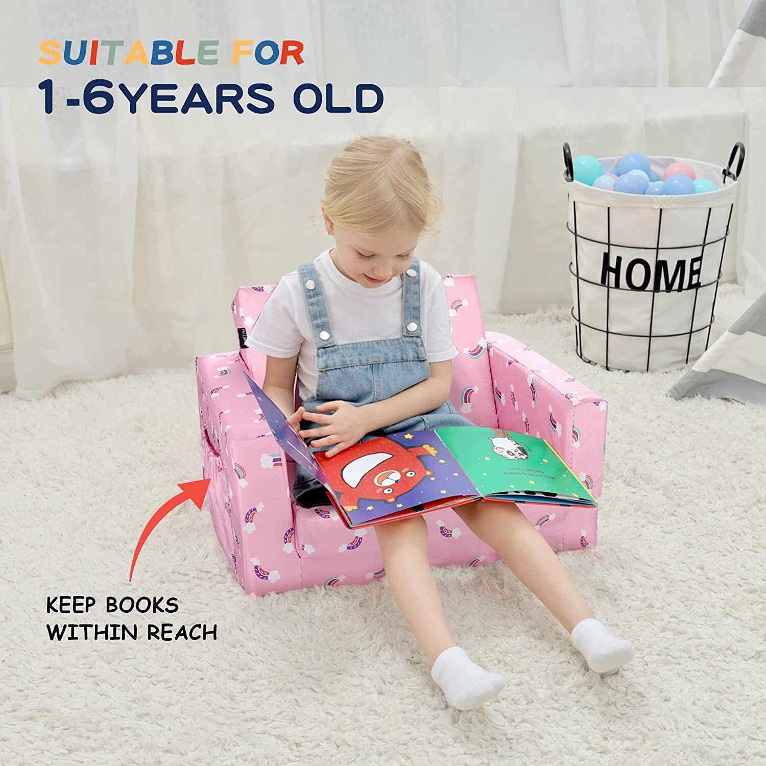 Kids Toddler Sofa Bed, Boys & Girls Upholstered Couch Flipout Bed