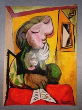 PABLO PICASSO (Handmade) Drawing on Antique Paper Signed and Stamped