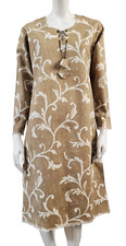 Brown/White Cotton Long Sleeves Midi Dress - Size L