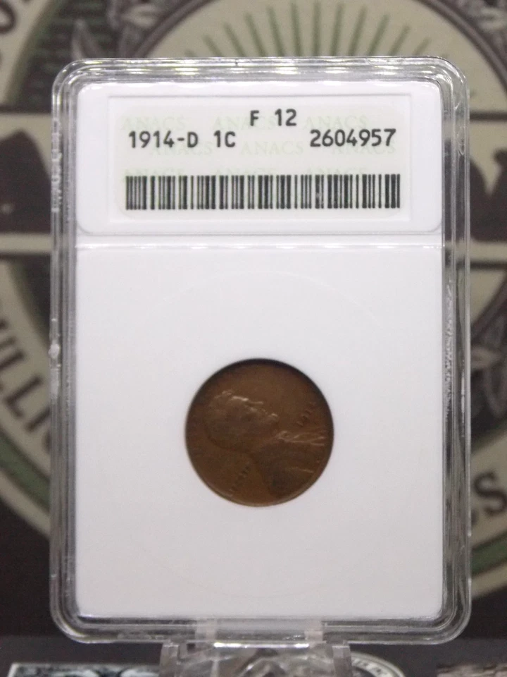 1914 "D" Lincoln WHEAT Cent Penny 1c ANACS F12 #957 Fine Soapbox ECC&C, Inc. - Image 3 of 4