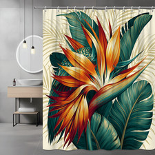 Tropical Floral Shower Curtain, Bird of Paradise Leaf Print