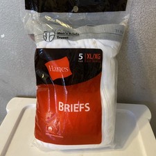 Hanes Briefs Underwear XL 5 Pair White 100 Cotton 40-42  2005 Brand New Read