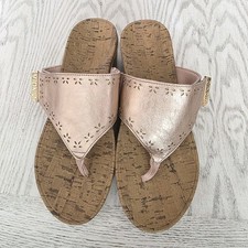 Vionic Anitra Rose Gold Platform Thong Sandals With Cork Wedge Heels Size 8