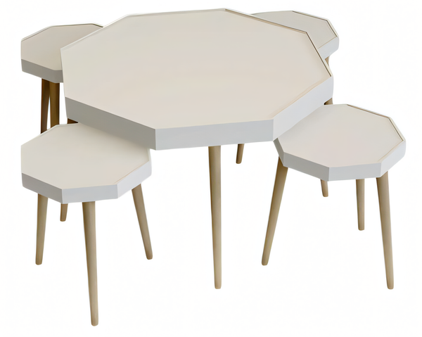 Eleganter WeißEr Holz Couchtisch Mit Beistelltischen Im Modernen Stil-image