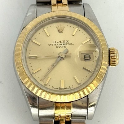 Rolex OP Date Steel & 18k Gold Champagne Dial 26mm Watch 69173
