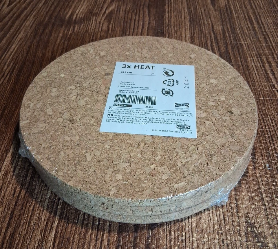 IKEA 3x HEAT Cork Trivet set lot of 3 - 7 Inch 19 cm beige in color - Image 2 of 4