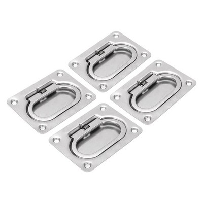 4x Flush Ring Pull Deck Lift Cover Handle 316 Stainless Steel Square For Boa SET