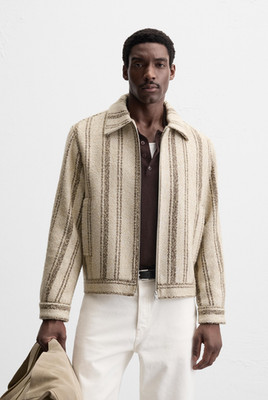 Zara bode Men's Stripe Textures Wool Blend Jacket, M , 2025 Season