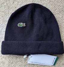 Image of Genuine LACOSTE Navy Marine 100% Wool BEANIE Cuff Hat RB0003 00 166 Unisex Lac3