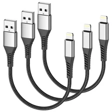 Short iPhone Charge Cable 6 Inch, 3Pack 0.5 Foot USB to Feet, Black 