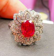 Sterling Silver Created Ruby Flower Ring Size 6
