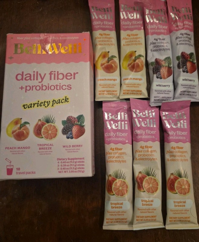 LOT 7 Belli Welli Daily Fiber +Probiotics Mix Packs Peach Berry Tropical 11/27