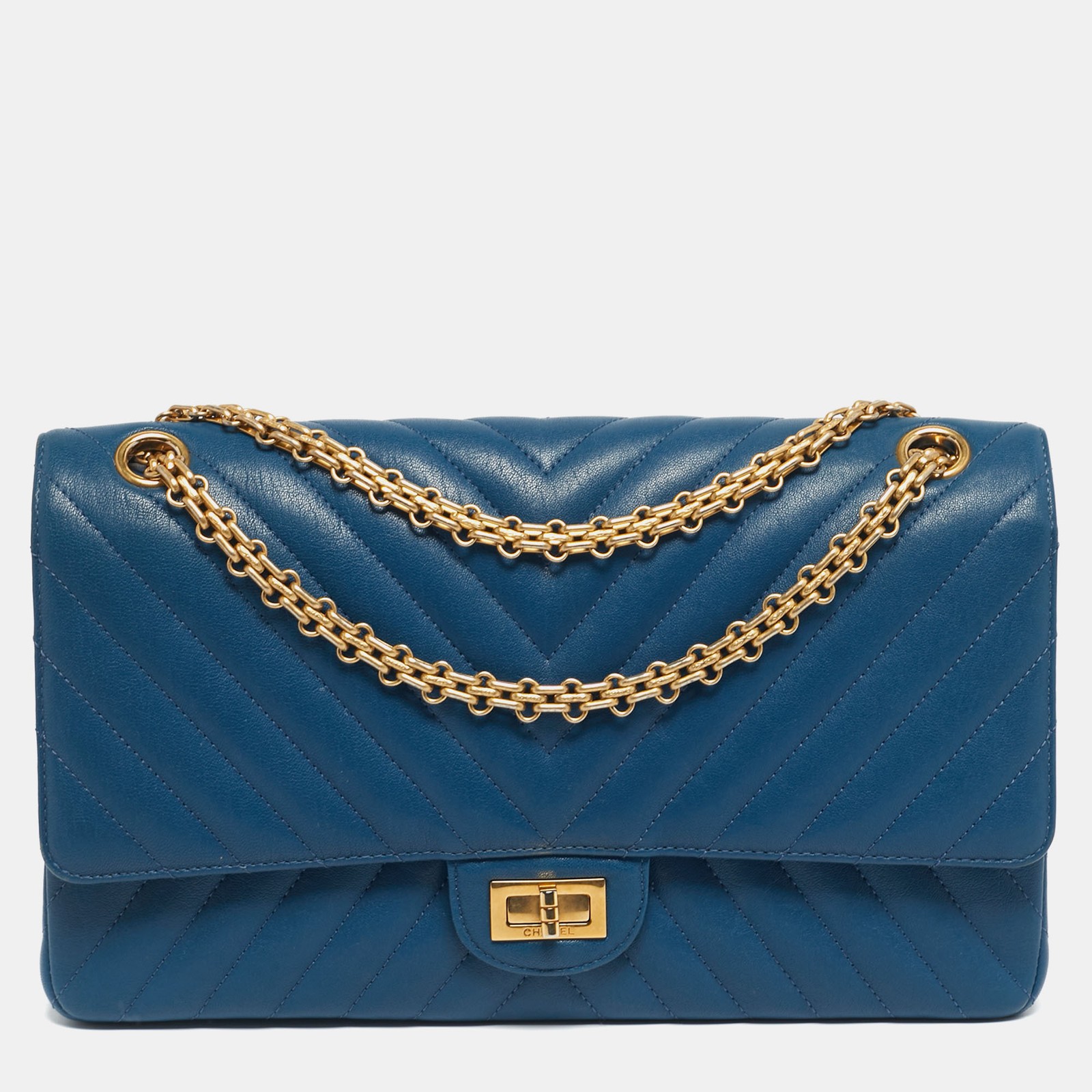 Chanel Blue Chevron Leather 226 Reissue 2.55 Flap Bag Luxury Handbag