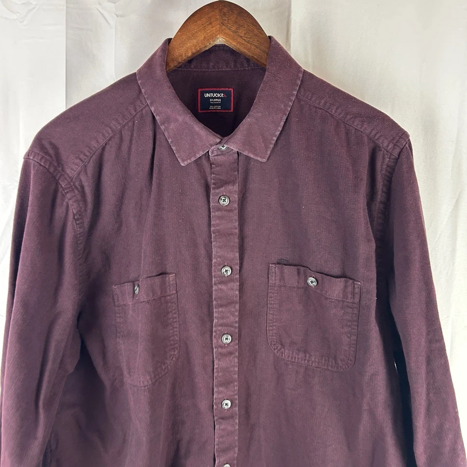 Untuckit Shirt Mens XL Tall Slim Fit Hemsworth Red Long Sleeve Button Up Flannel - Image 2 of 4