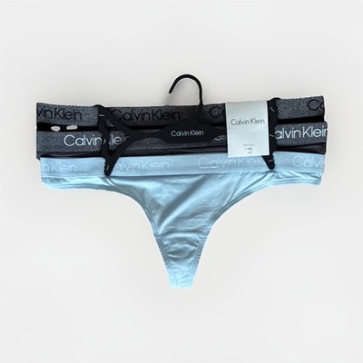 Calvin Klein Women's Thong Panties M Black Gray Light Blue 3-Pack QP2141X-021