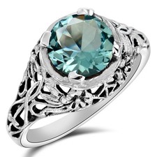 3CT Natural Aquamarine 925 Sterling Silver Art Deco Style Ring Sz 6 US6