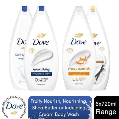 Dove Body Wash Fruity Nourish, Hydrate, Sheabutter oder Verwöhncreme 720 ml, 6 Stück
