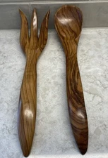Salad Server Wooden Utensil Set Olive Wood Spoon and Fork for Serving, 2, Italy