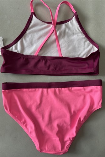 Justice Size 12 Maroon/Burgundy/Bright Pink Bikini 2-Pc Logo Swim Swimwear - Picture 5 of 6