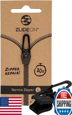ZlideOn Zipper Pull Replacement - Black, Narrow (L) - Instant Slider Repair