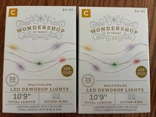 2 Boxes Wondershop at target multicolor LED dewdrop Lights Silver wire 10’ 9” X