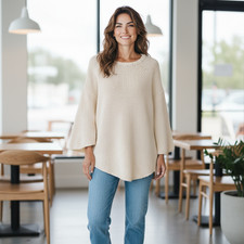 BROCHU WALKER Luxury Cream Cashmere Blend Chunky Sweater One Size