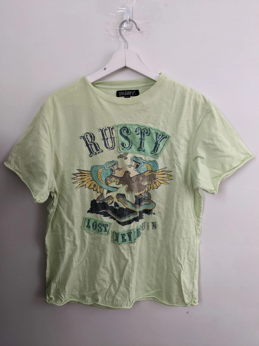 Rusty Shirt Mens Large Green Surf Wear Logo Short Sleeve Cotton Graphic