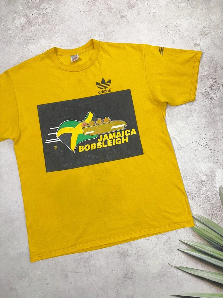 Vintage Jamaica Bobsleigh T-Shirt Adidas by Jerzees Yellow size XL - Image 4 of 4