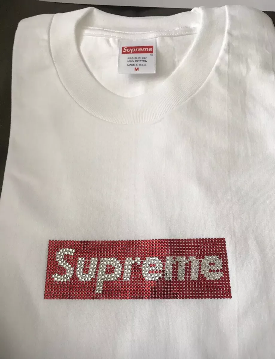 SS19 Supreme x Swarovski Box Logo Crystal Tee 25th Anniversary Size Medium  White