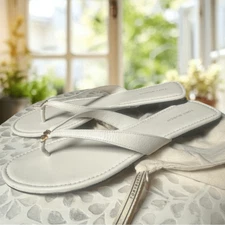 Tory Burch Leather Classic Flip Flop Sandal New Ivory