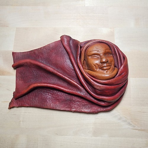 Unique Signed D. Haas Leather Mask Face Sculptured Decorative Vtg Tribal Art - Picture 3 of 7