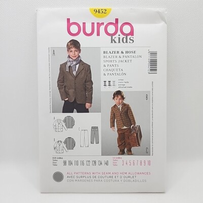 Burda 9452 Childs Boys Sport Jacket And Pants Sewing Pattern Size 3-10 Uncut