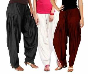 Purple, Brown And Black Indian Women/'s Cotton Patiala Salwar Pack of 3