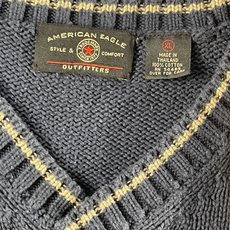 Chaleco Suéter American Eagle AEO XL Tejido Abuelo Azul Rayas Preppy Academia Foto 3 de 4