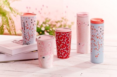 Starbucks 2017 Paul Joe Traveler tumbler Cherry Blossom kitten 